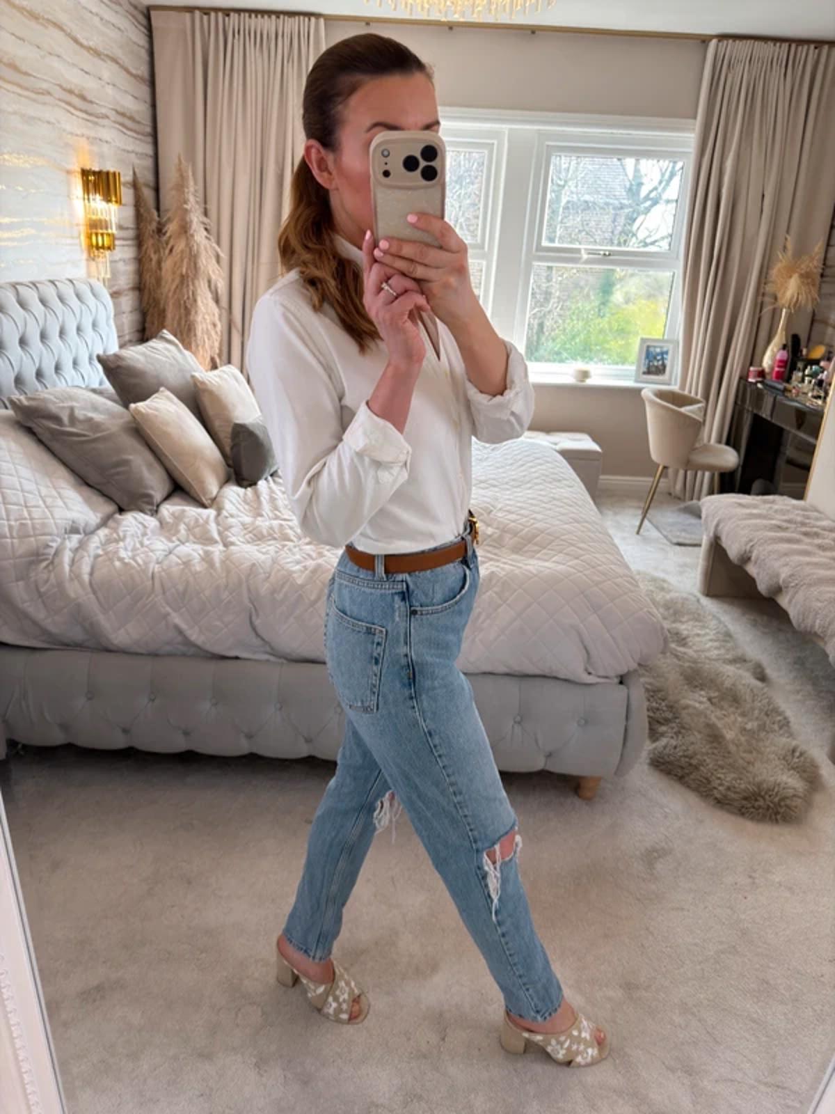 Topshop Distressed Light Denim Mom Jeans 10