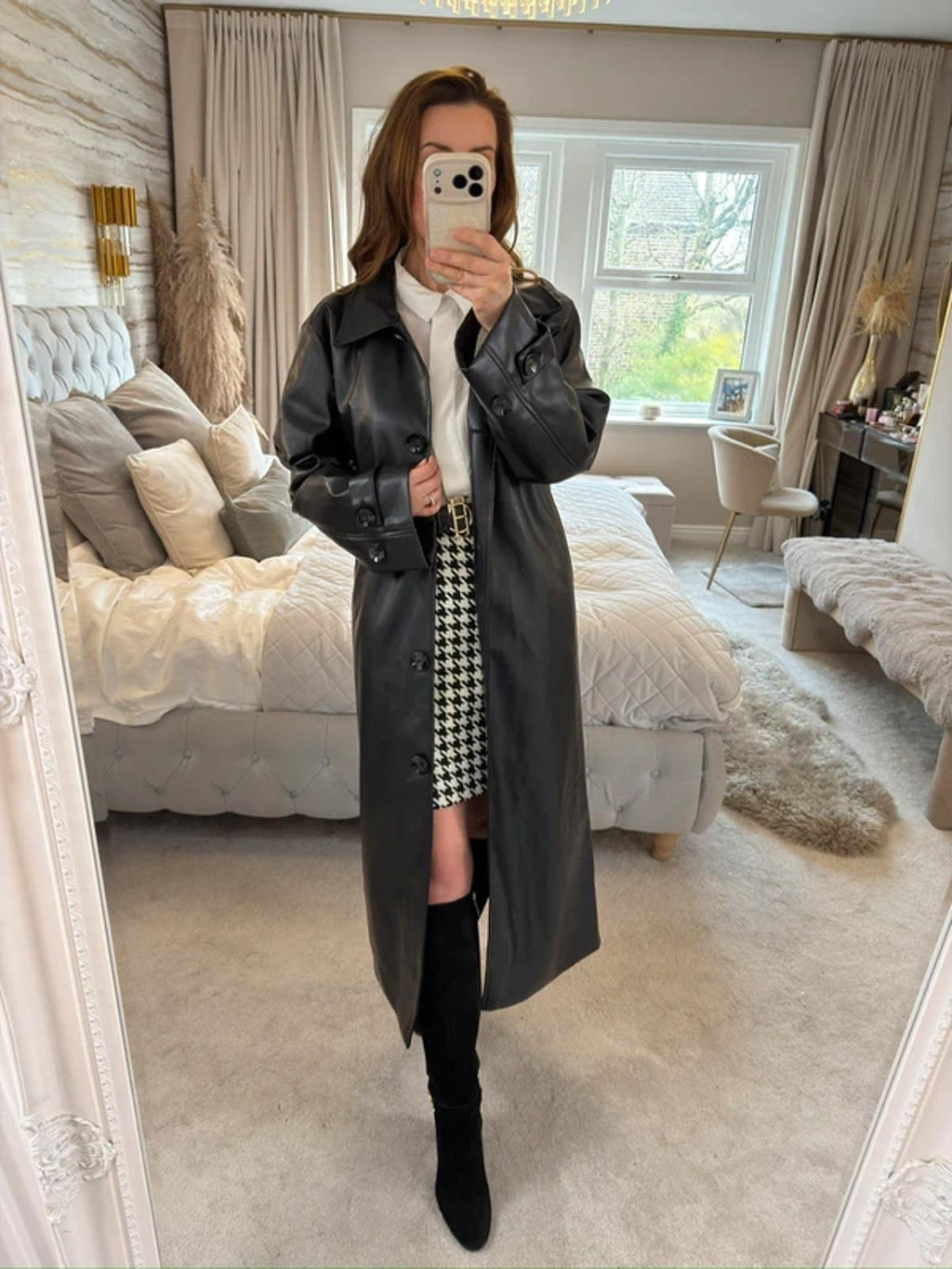 NA-KD Black PU Oversized Trench Coat 6-10