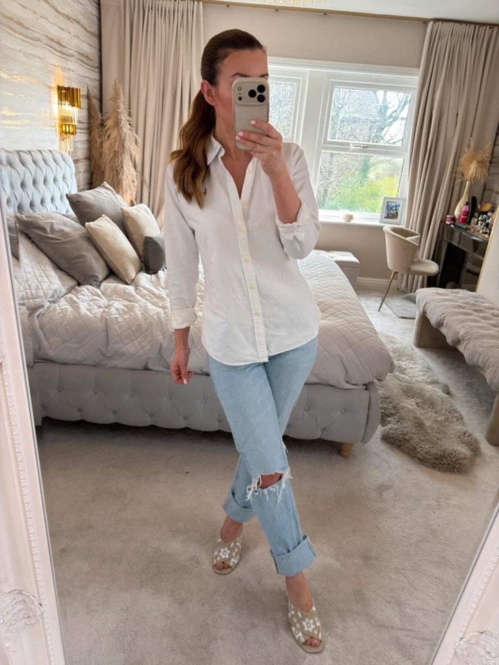 Zara Light Denim Mid Rise Ripped Straight Jeans 6