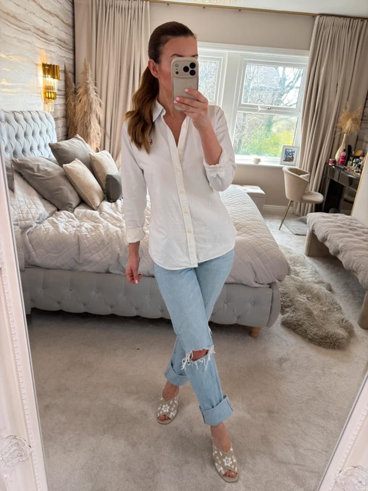 Zara Light Denim Mid Rise Ripped Straight Jeans 6