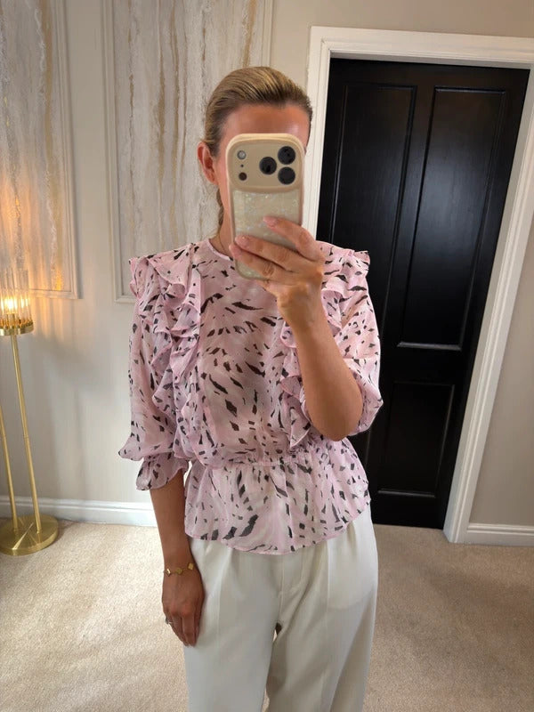 River Island Light Pink Frill Sheer Blouse 10