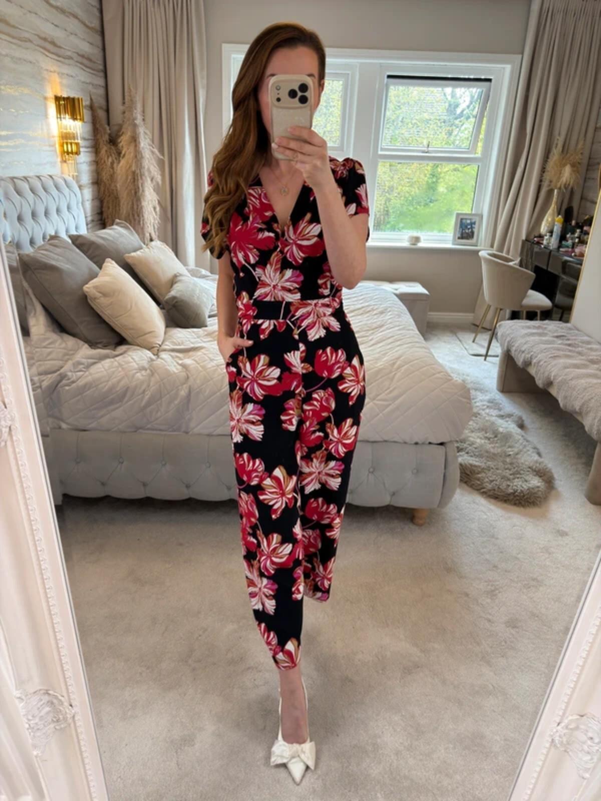 Whistles Black & Red Floral Jumpsuit Small