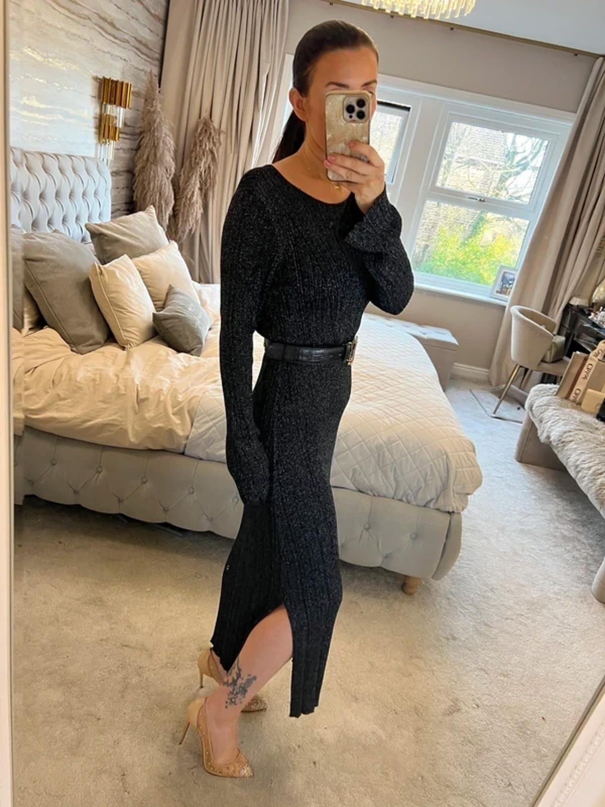 Next Black Sparkle Knit Midi Dress Large