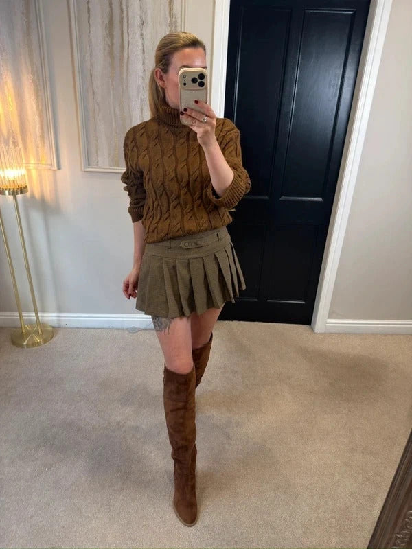 M&S Brown Cable Knit Roll Neck Jumper Medium