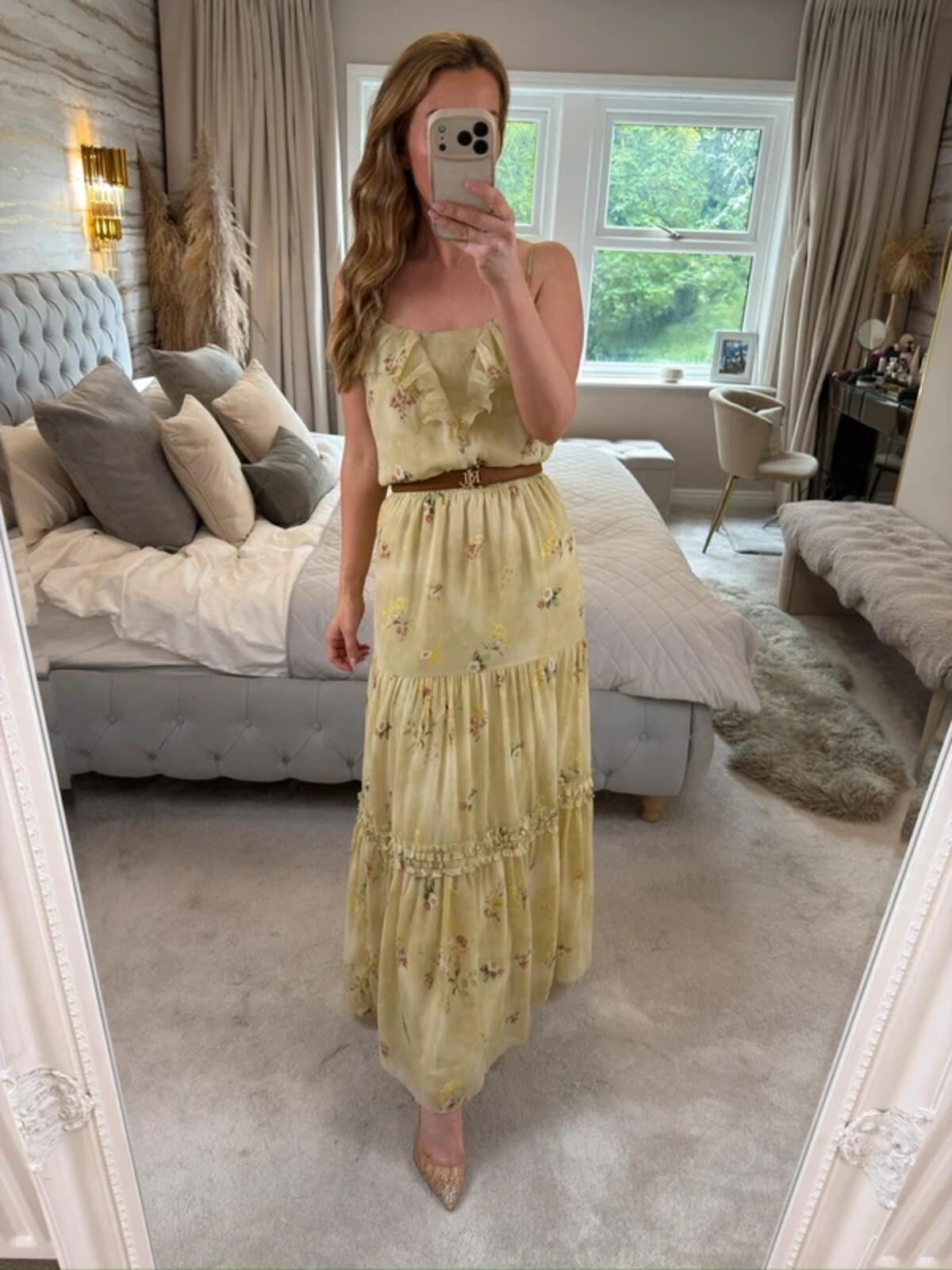 ⭐ Oasis Light Green / Yellow Floral Frill Maxi Dress 14