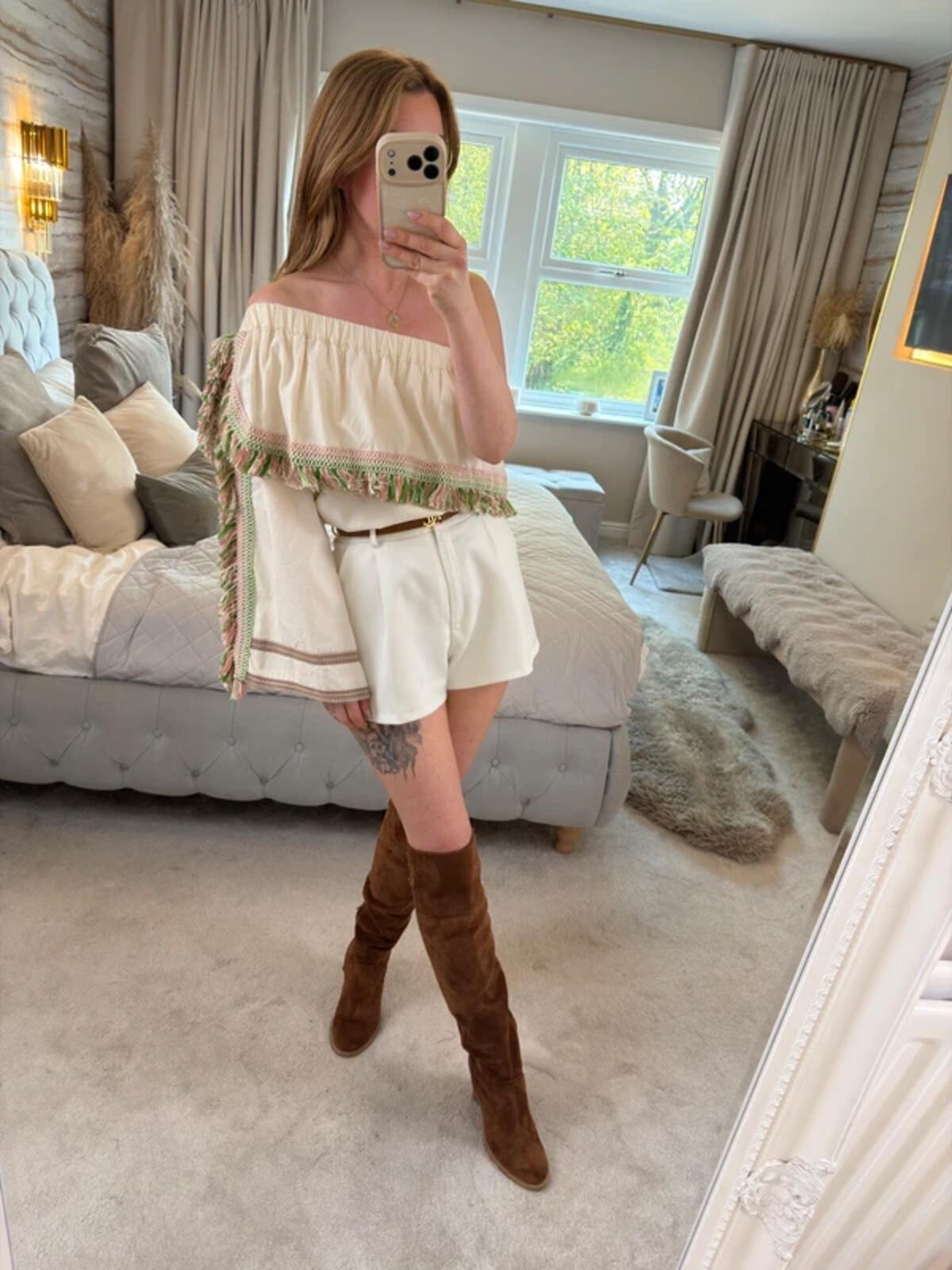 Celia Dragouni Cream Boho Tassel Blouse