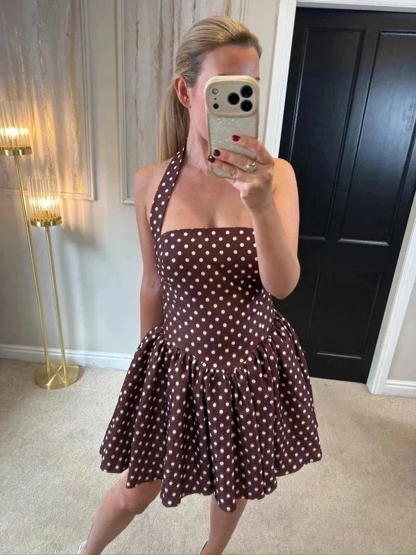 Runaway The Label Brown Polka Dot Mini Dress Large