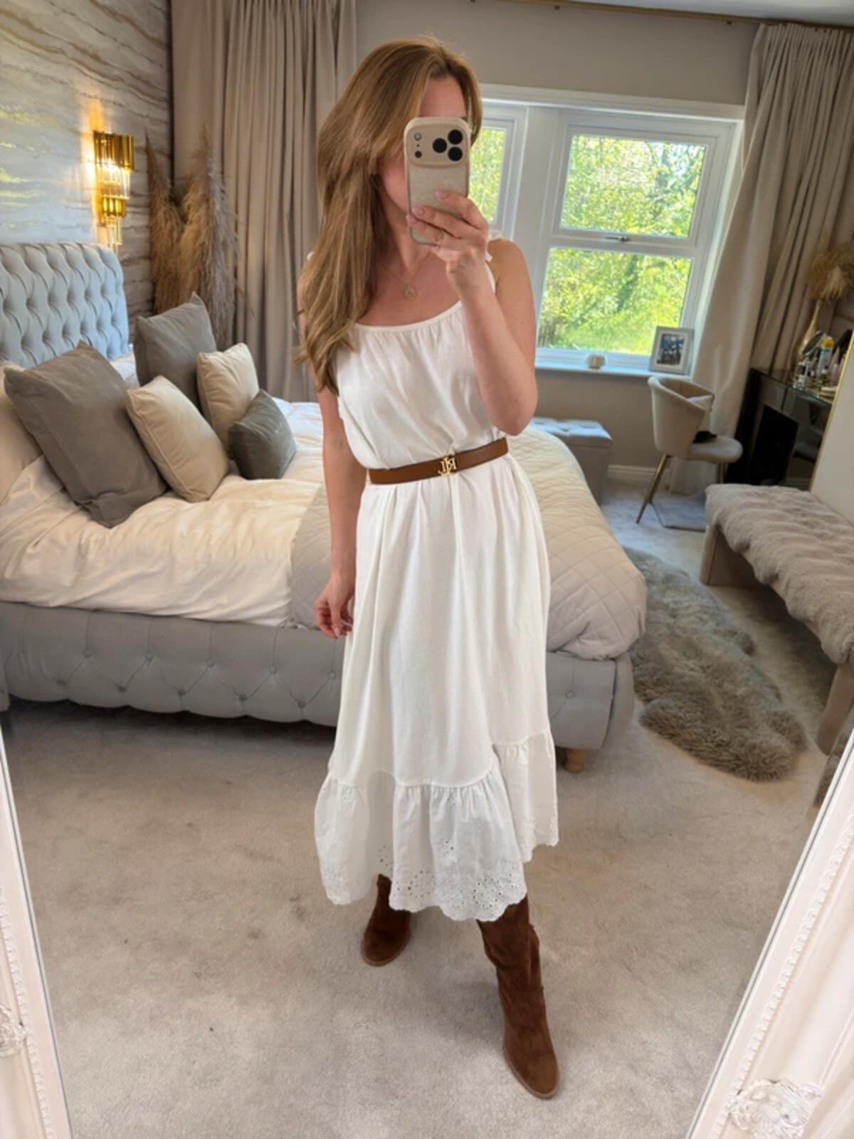 BNWT Next White 100% Cotton Broderie Anglaise Midi Dress 12