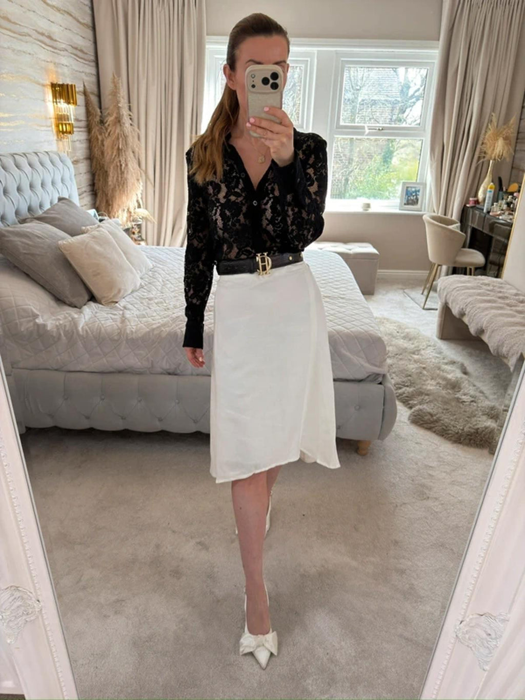 M&S White Linen Blend Dip Hem Midi Skirt 12
