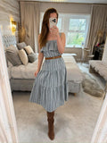 Michael Kors Stripe Tiered Linen Mix Midi Dress XS