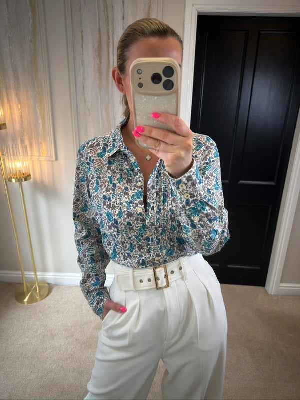 Boden Blue Floral Leaf Shirt 14