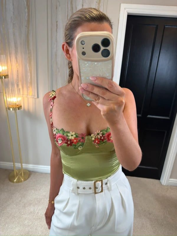 BNWT Princess Polly Green Satin Floral Bralette 6