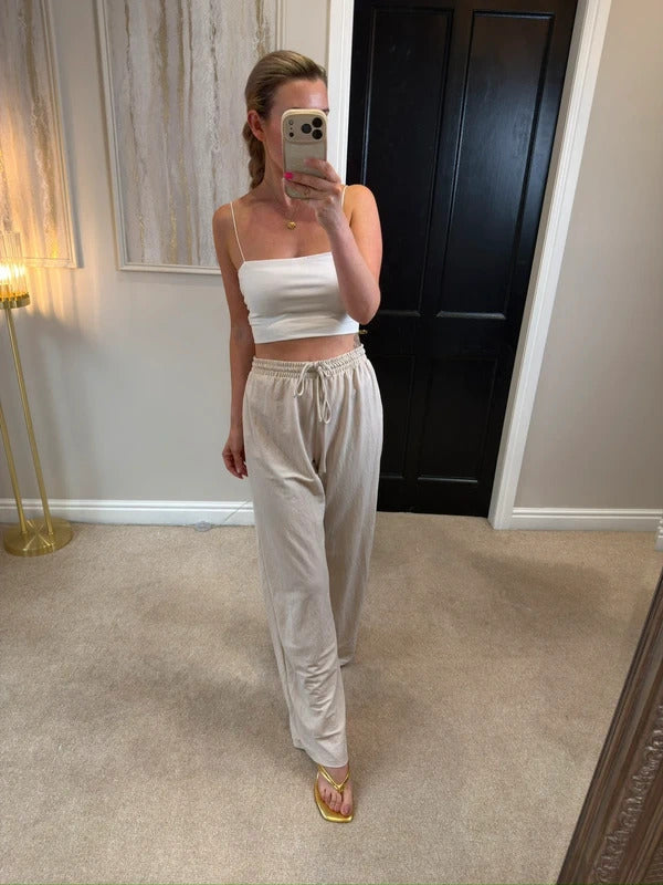 Zara Cream Wide Leg Trousers Large