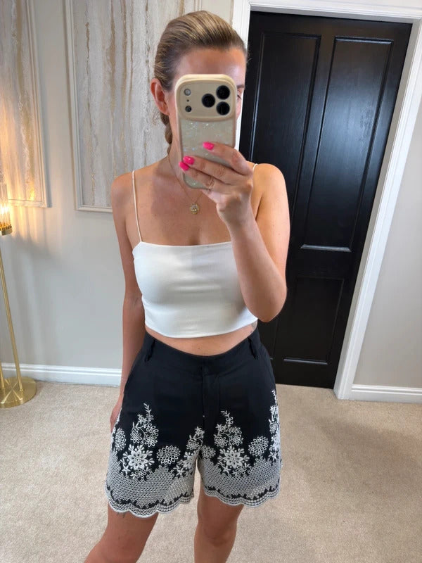 TU Black & White Embroidered Shorts 8