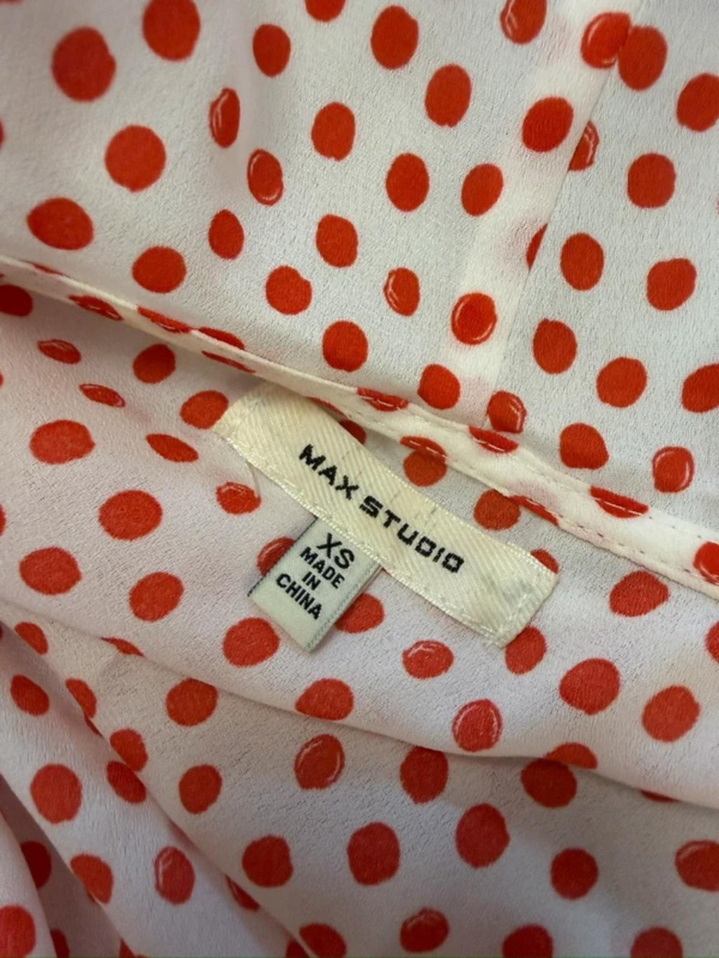 Max Studio Cream & Red Polka Dot Frill Blouse XS
