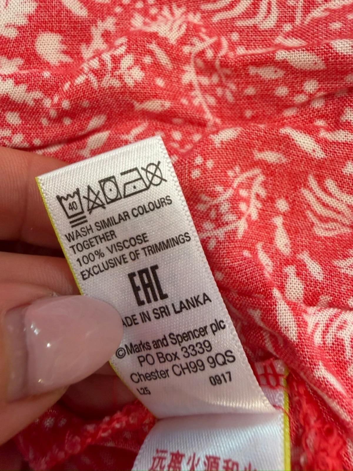 M&S Red & White Floral Floaty Summer Dress 16