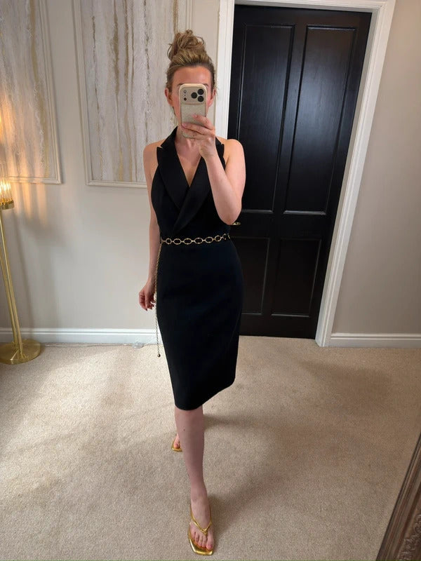 Karen Millen Black Halterneck Tuxedo Dress 12