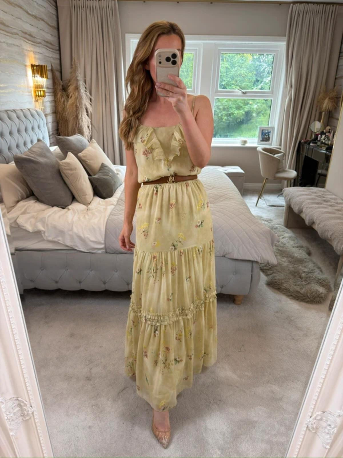 ⭐ Oasis Light Green / Yellow Floral Frill Maxi Dress 14
