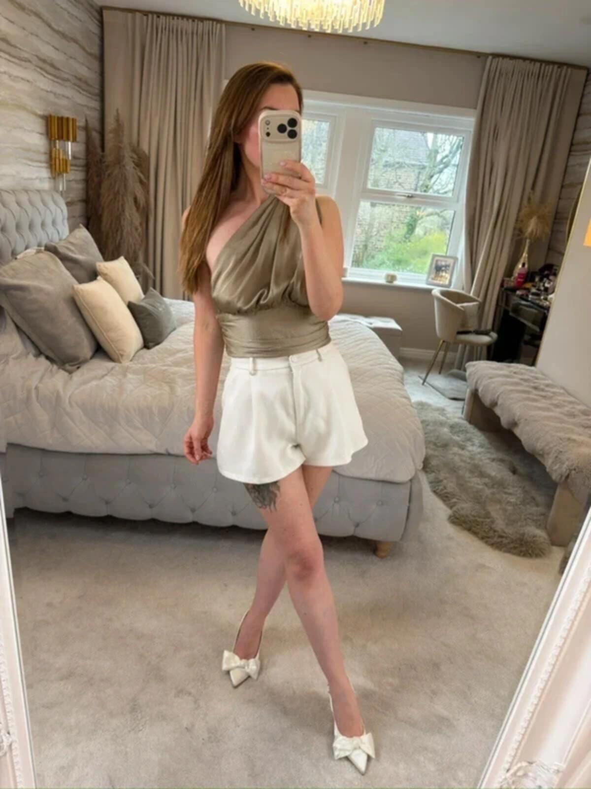 NA-KD Brown Satin Asymmetrical Blouse BNWT 12