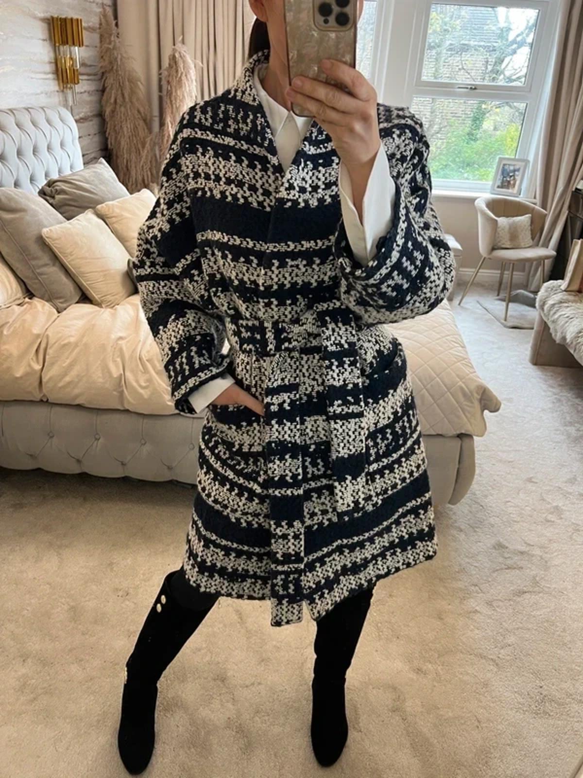 Karen Millen Navy Wool Belted Coat 12