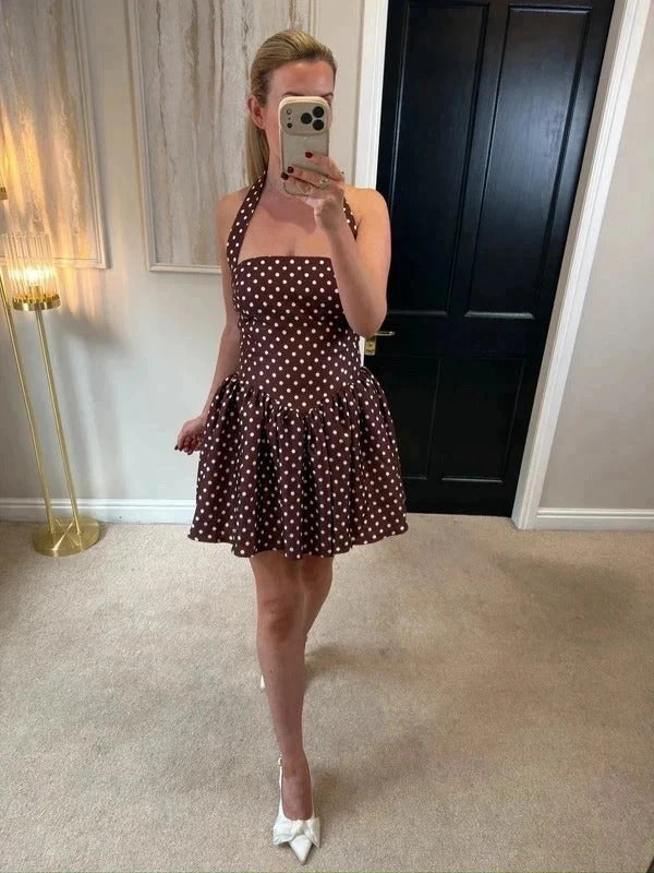 Runaway The Label Brown Polka Dot Mini Dress Large