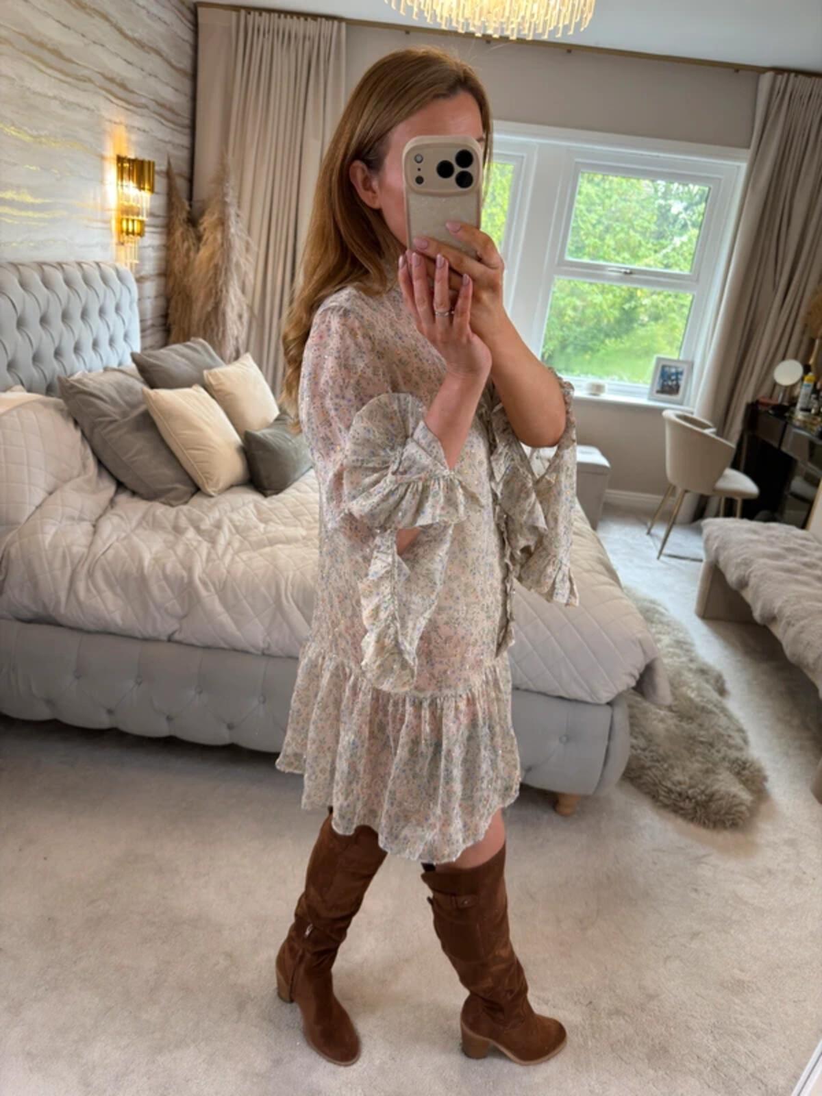 River Island Multicoloured Sheer Boho Frill Dress 10
