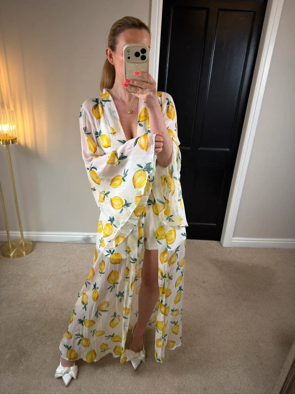 Alexandra Miro Chloe Gown Sorento White Lemon Maxi Kimono Small