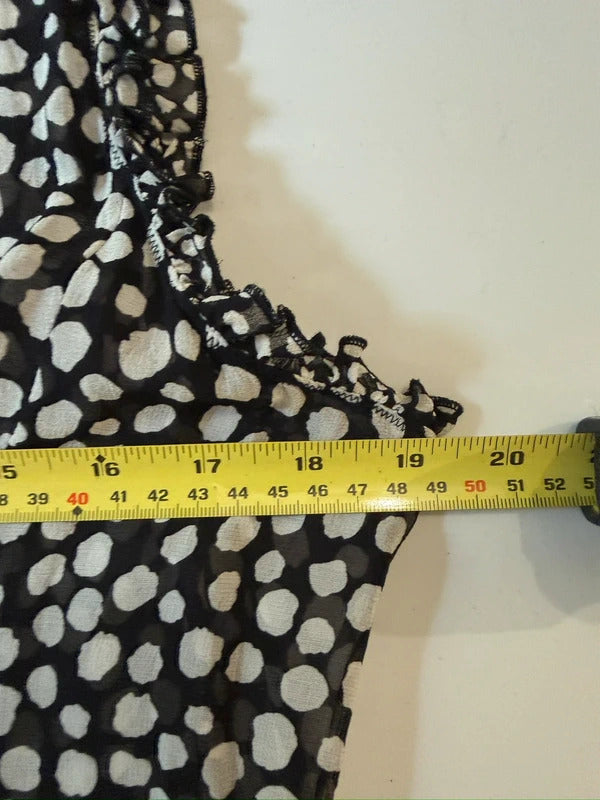 Black & White Spotty Sheer Belted Dress Medium