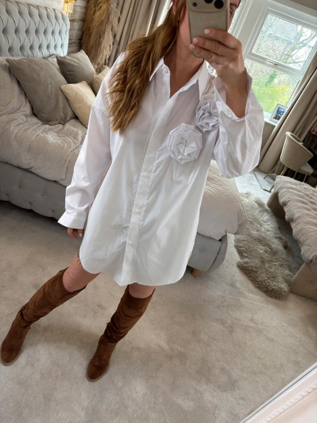 Manilla Oversized White 3D Flower Shirt One Size