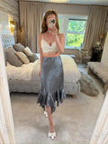⭐ BNWT Miss Selfridge Purple / Silver Asymmetrical Satin Floral Midi Skirt 12