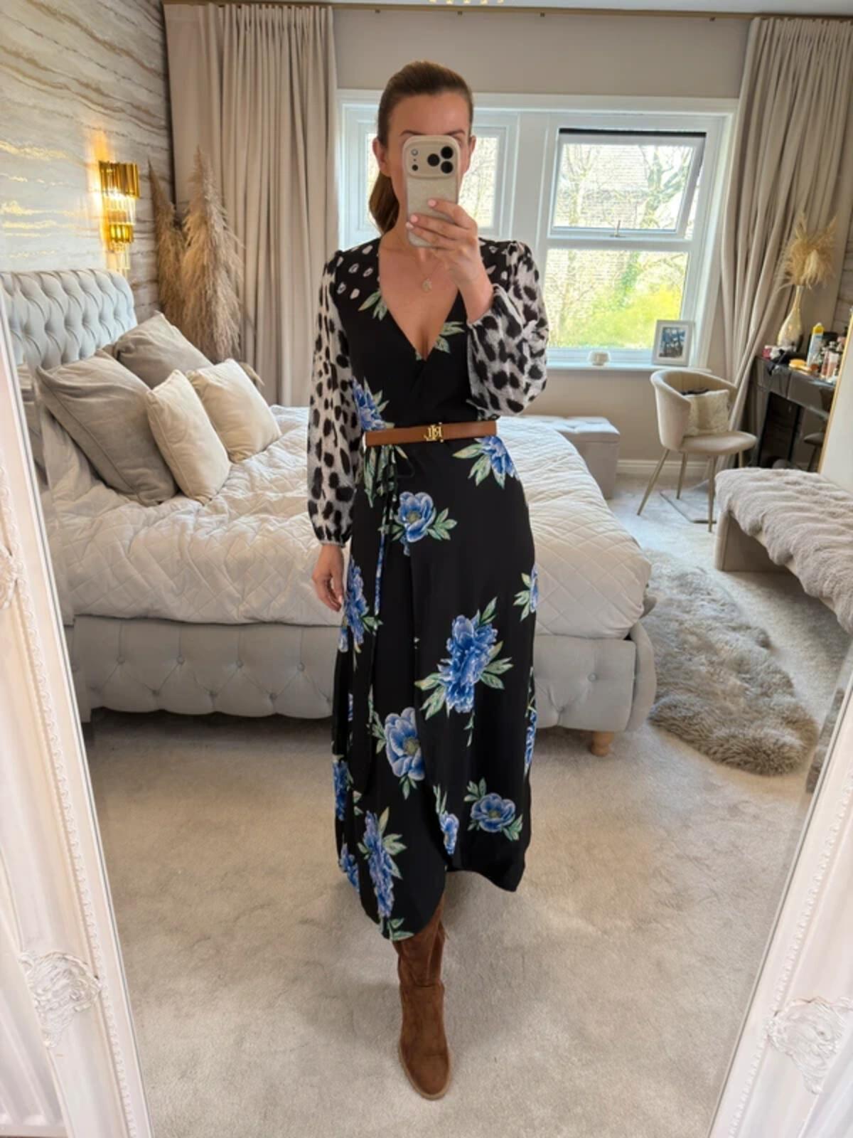 Dancing Leopard Black Floral Tie Maxi Dress XS