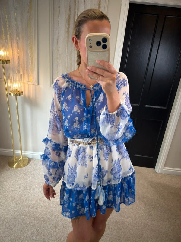 BNWT River Island Blue & White Floral Mini Dress