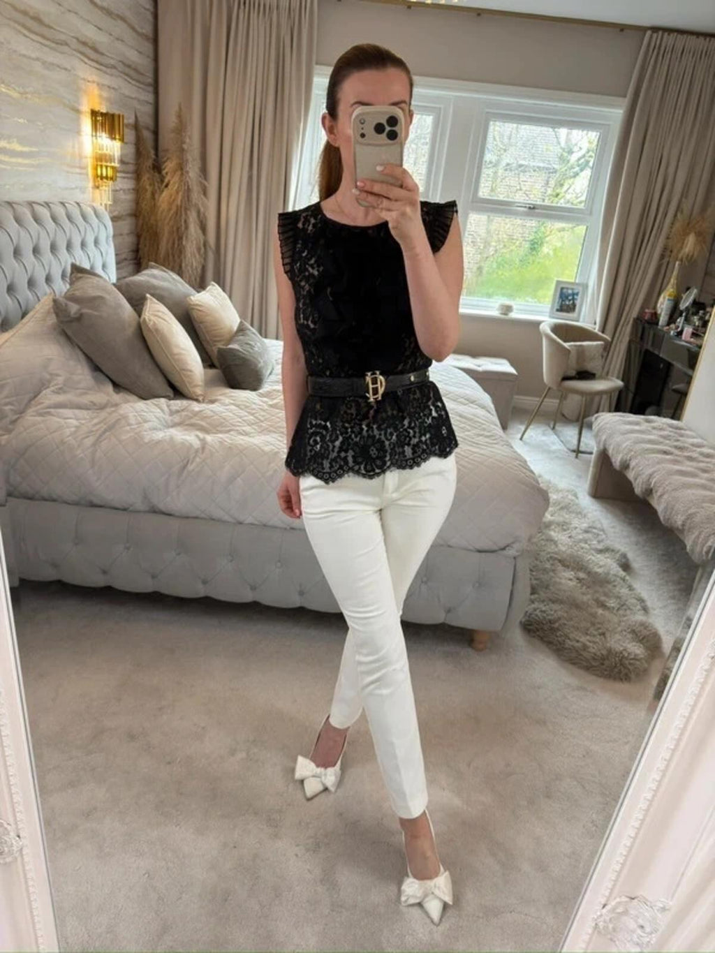 Eci New York Black Lace Frill Blouse 6
