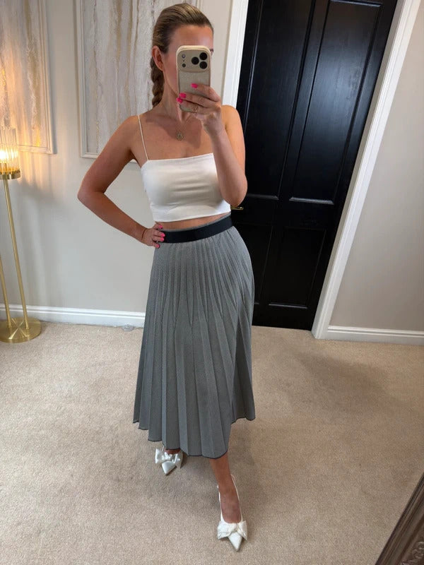 Mango Black & White Check Pleated Midi Skirt 12