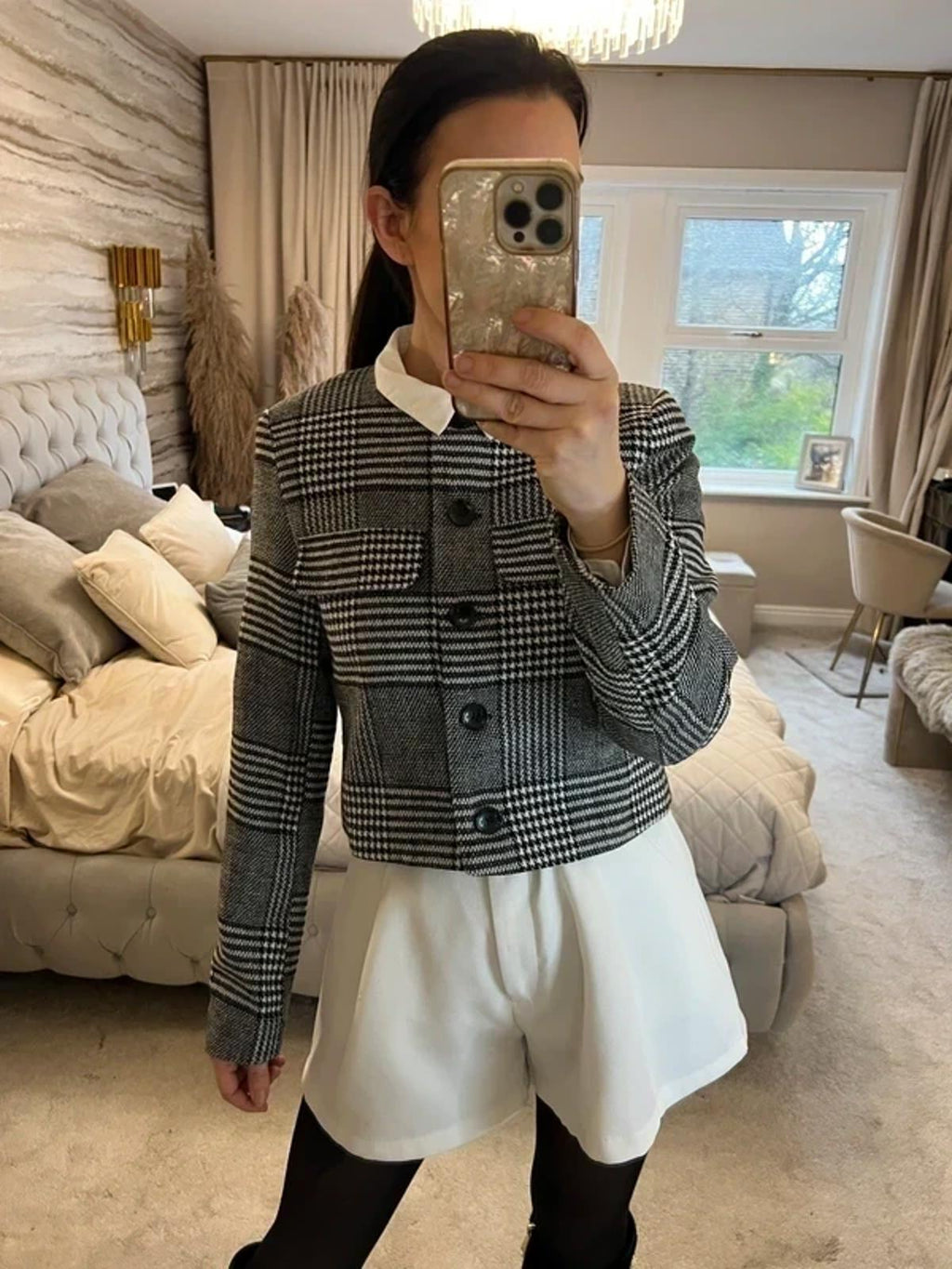 BNWT Black & White Dogtooth Cropped Blazer 16