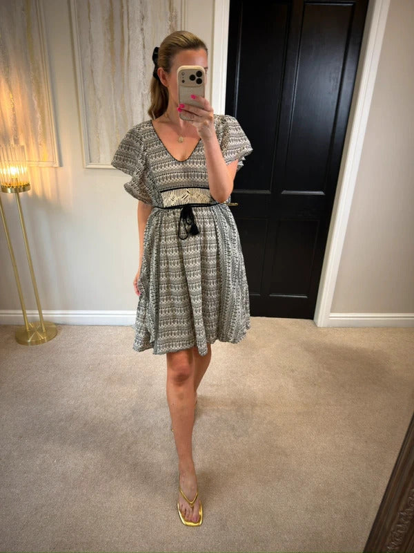 French Connection Cream & Black Boho Dress 12