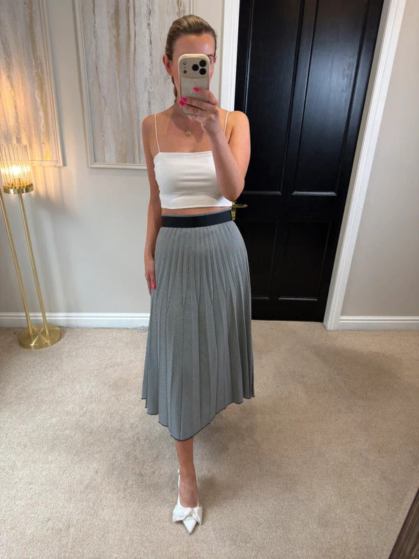 Mango Black & White Check Pleated Midi Skirt 12