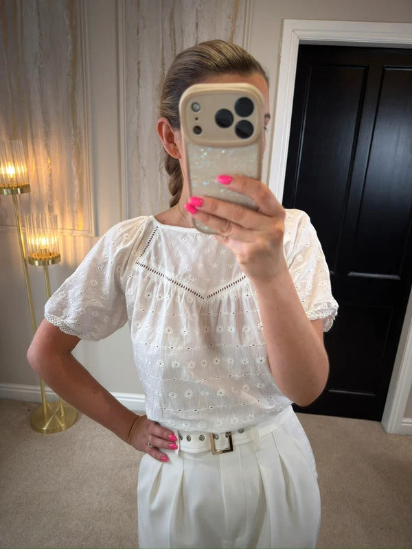 Next White Broderie Anglaise Puff Sleeve Top 12