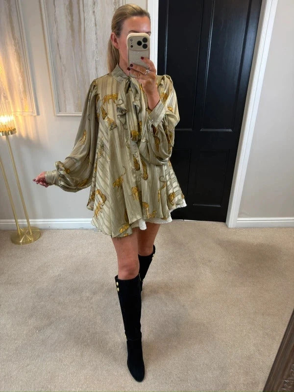 NB Avenue Animal Print Pussybow Blouse Tunic One Size