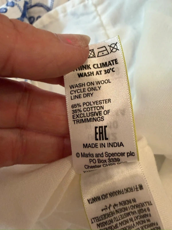 M&S White & Blue Embroidered Midi Skirt 12