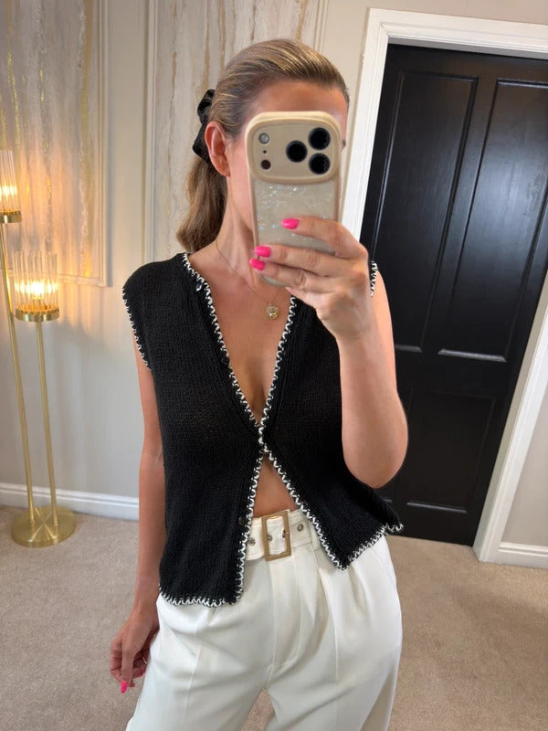 ASOS Black & White Crochet Waistcoat Small