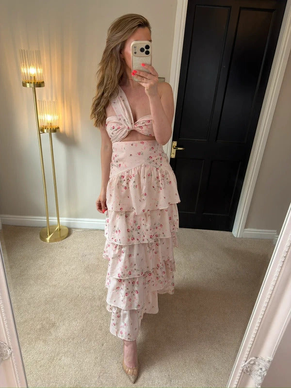 Anne Louise Boutique Touch of Rose Pink Floral Tiered Maxi 8