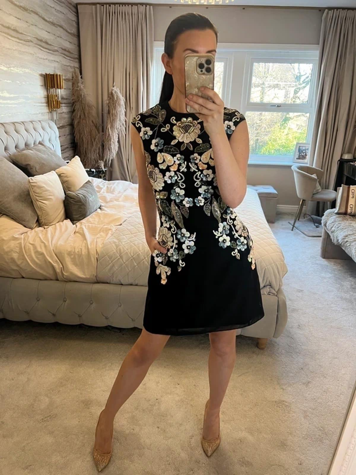 Needle & Thread Black Embellished Floral Dress 8