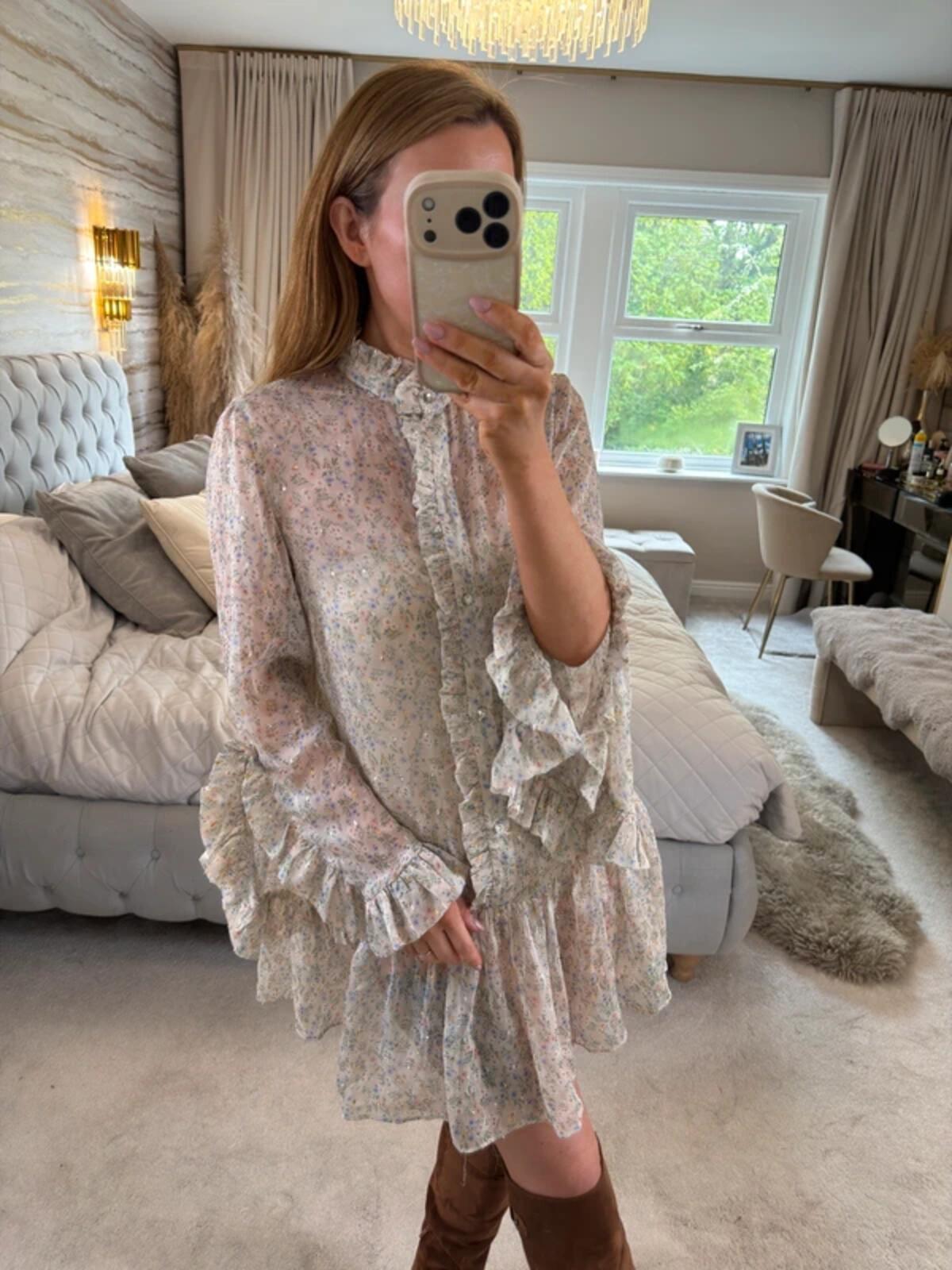 River Island Multicoloured Sheer Boho Frill Dress 10