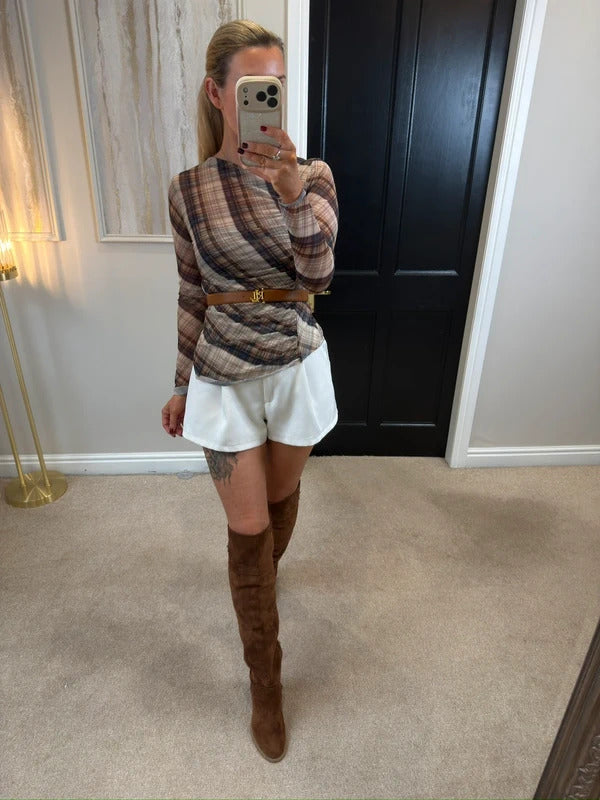 Zara Brown Semi Sheer Asymmetrical Top Small