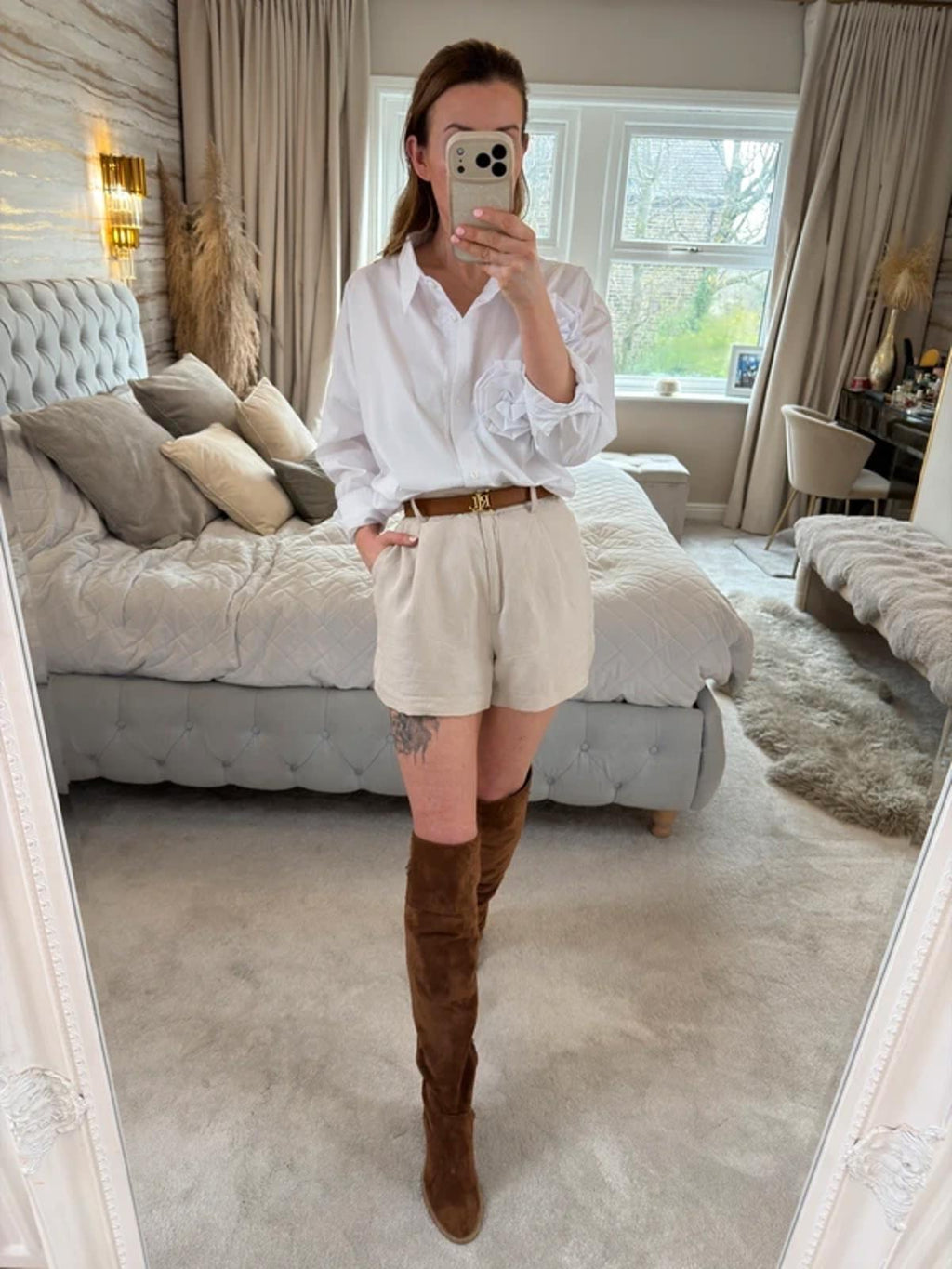 Manilla Oversized White 3D Flower Shirt One Size