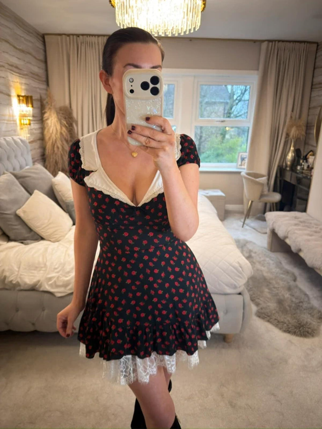 Kimchi Blue Black Rose Collared Mini Dress XS