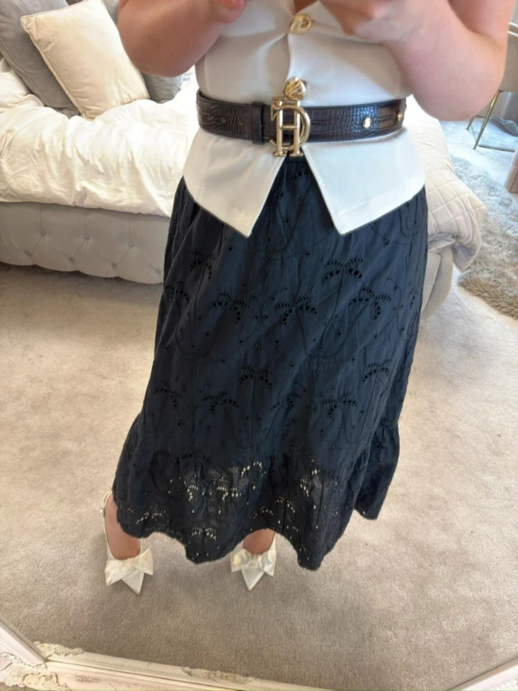 New Look Black Broderie Anglaise Boho Midi Skirt 6