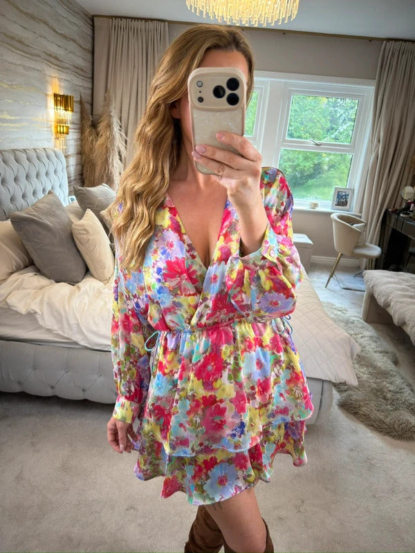 Zara Multicoloured Floral Tie Side Mini Dress Small