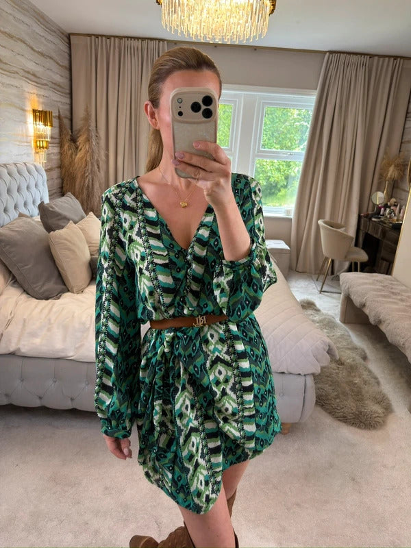 Zara Green Tie Side Mini Dress Small